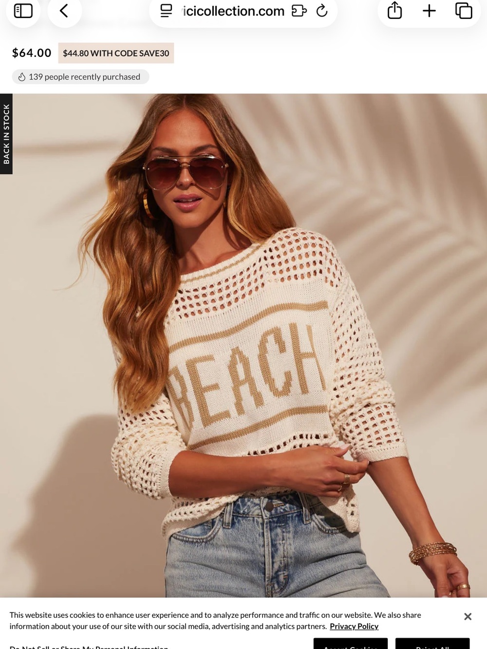 Vici Cream Open-Knit 'BEACH' Scoop Neck Sweater